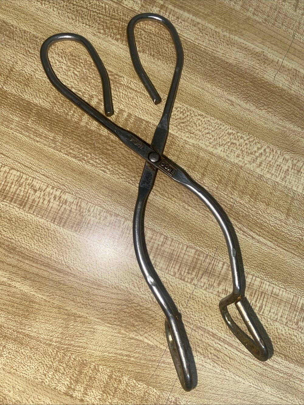 Vintage Ekco Kitchen Stainless Scissor Straight Tongs 8” Metal Grippers USA